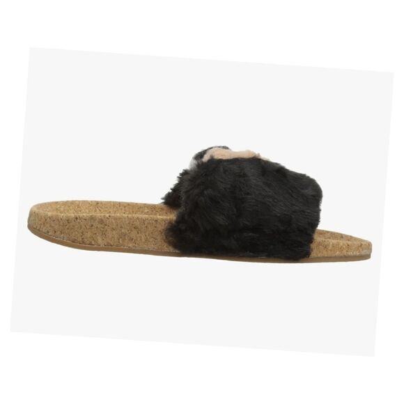 L4L Ace Black Fuax Fuzzy Multi Stripe Slipper Size 8 NIB - Picture 3 of 7